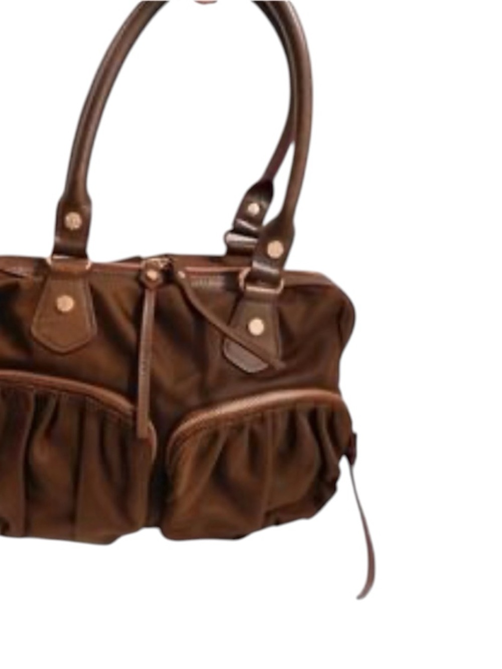 MZ Wallace Brown Pleated Kate Satchel with Dual Top Handles